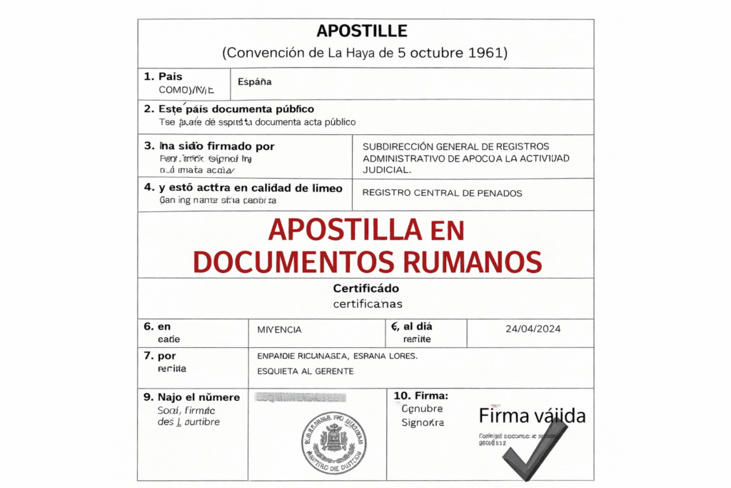 apostilla en documentos rumanos ejemplo de sello oficial según Convenio de La Haya