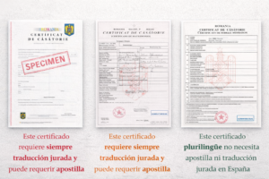 certificado de matrimonio plurilingüe de Rumanía comparado con certificados de matrimonio rumanos tradicionales que requieren traducción jurada